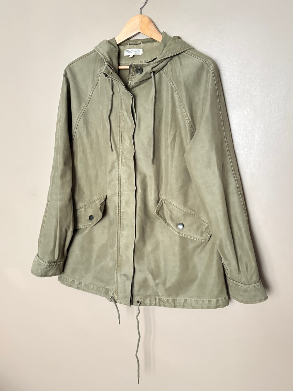 Madewell Army Green Military Hooded Zip up Jacket olive green canvas sz L EUC